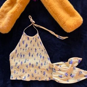 Forever21 Yellow Scrunchie Halter Top